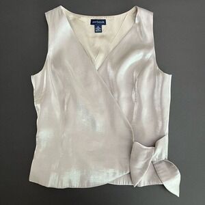 Vintage Ann Taylor Metallic Grey Tie Up Vest, Business Casual, Cocktail Party X7